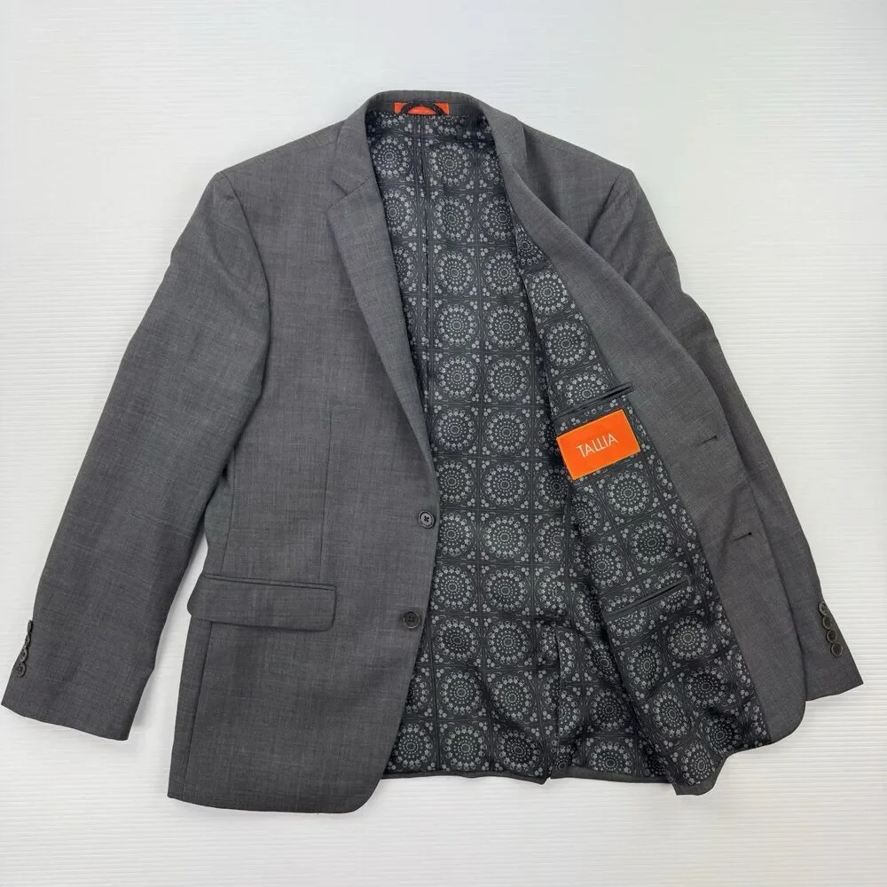 Tallia Lord & Taylor Blazer Mens 40S Gray 100% Wool Sport Coat Pattern Lining